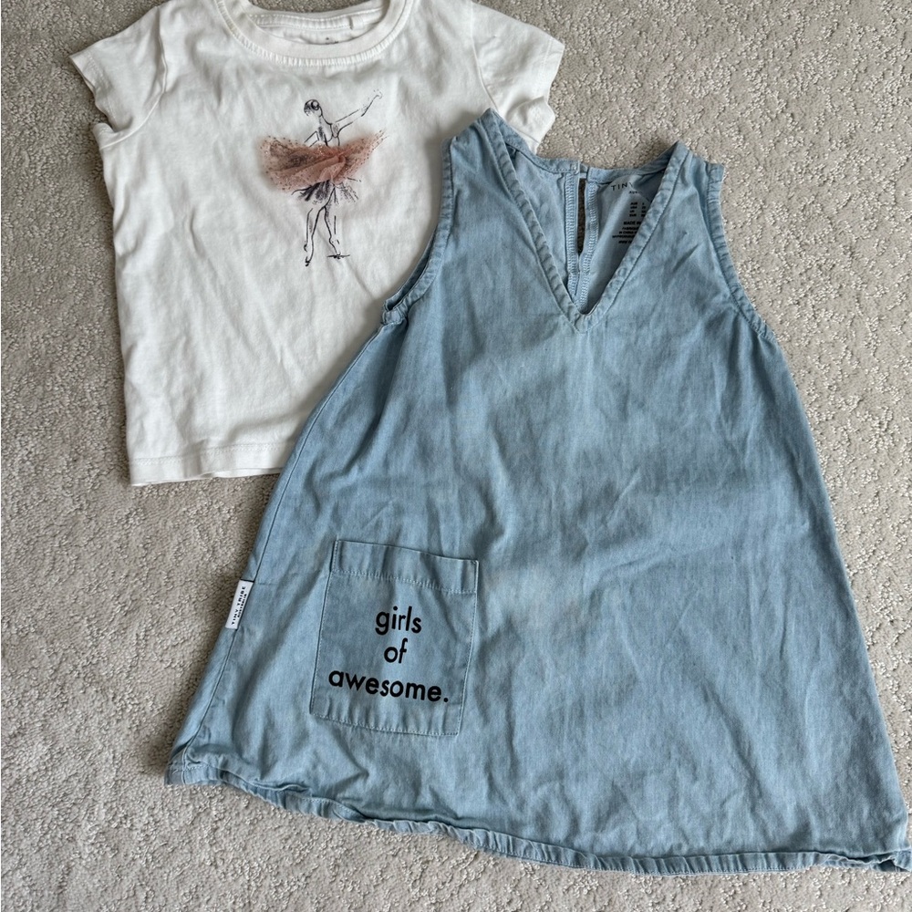 Girls' Blue Denim Casual Dress w/ a ballerinaT-shirt. Size 3T fits more like 2T